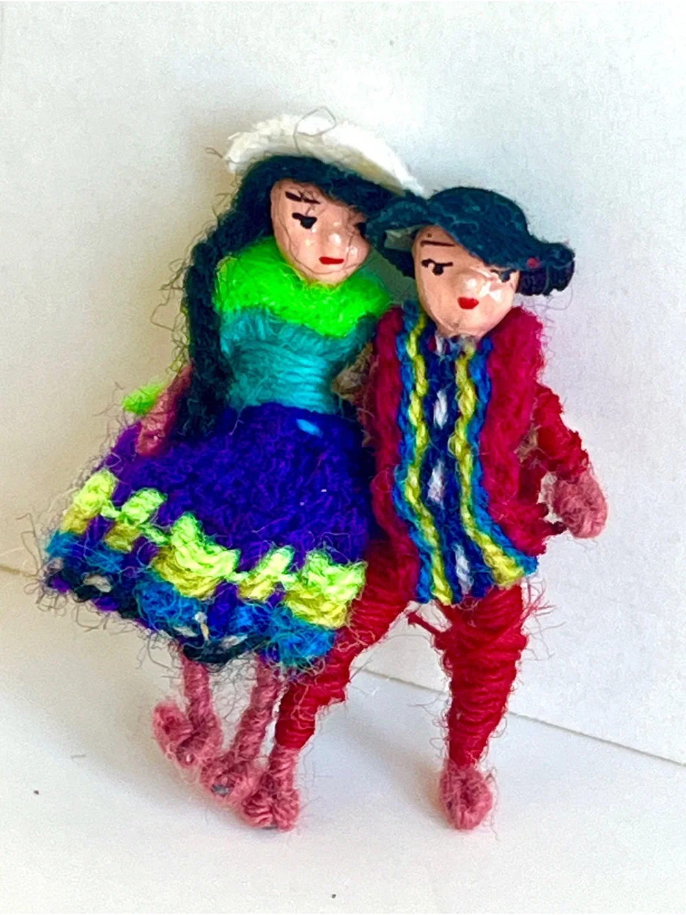 Colorful Handcrafted Indigenous Organic Peruvian Couple Fabric Brooch Pin